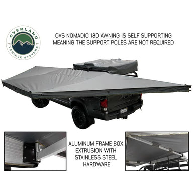 Overland Vehicle Systems Nomadic Awning 180 - Dark Gray With Black Cover side view assembled no poles required