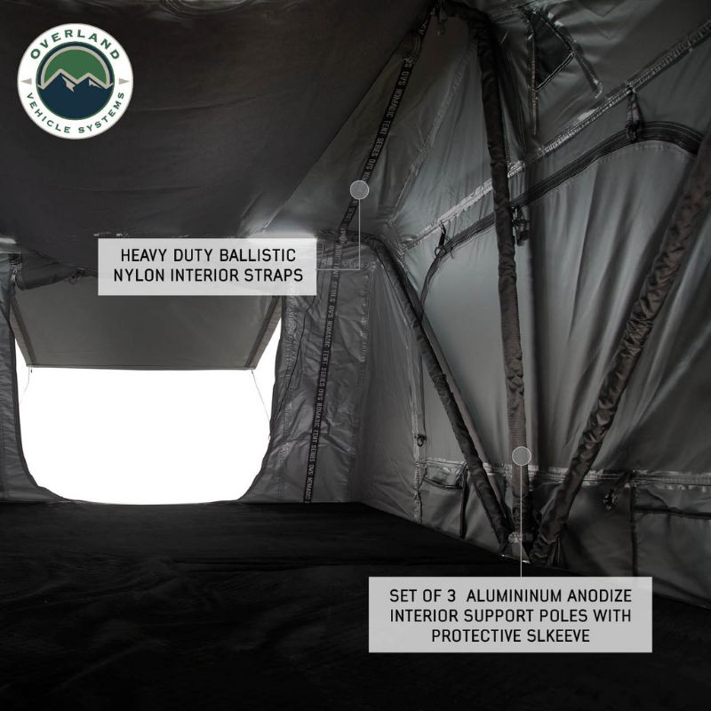 Overland Vehicle Systems Nomadic 4 Extended Roof Top Tent Inside view of tent construction