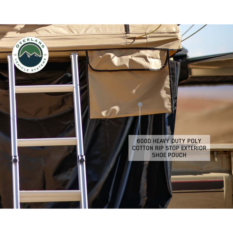 Overland Vehicle Systems 3+ Person TMBK Roof Top Tent Exterior view of tent side with pouch