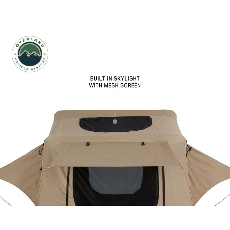 Overland Vehicle Systems 3+ Person TMBK Roof Top Tent View of skylight on tent on white background