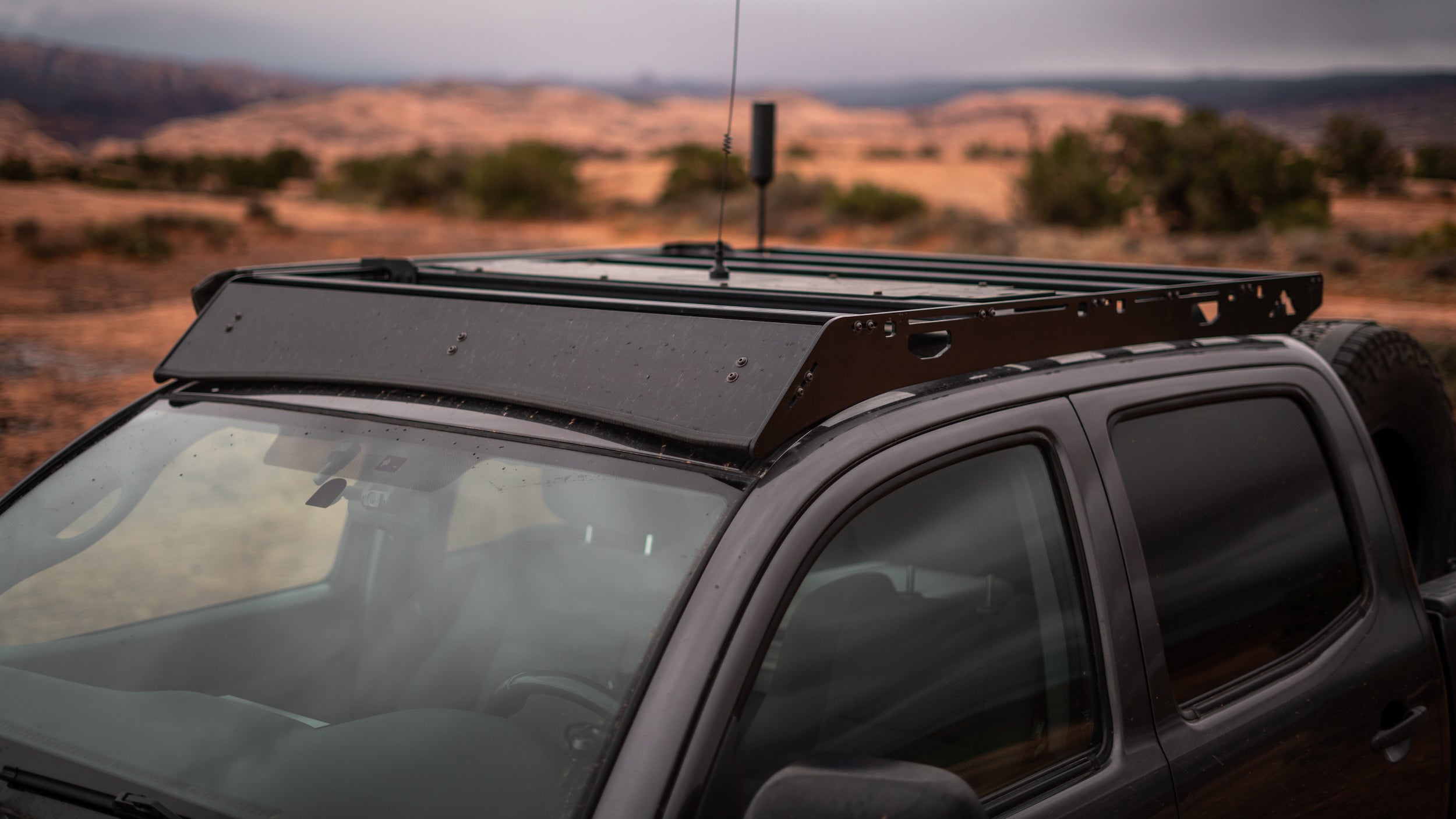 2nd/3rd Gen Toyota Tacoma Roof Rack Front corner close up of rack on vehicle outside