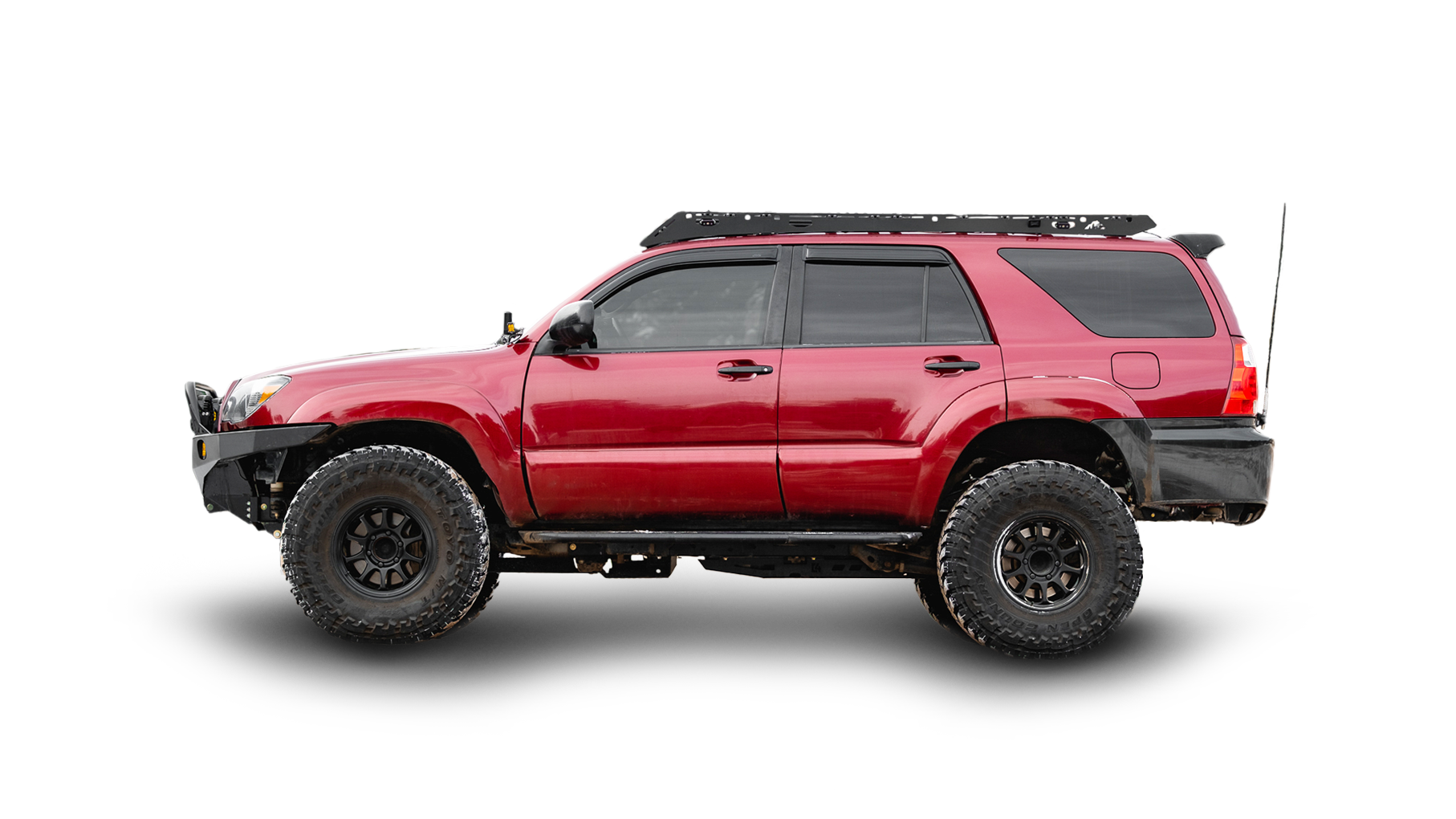 4th Gen Toyota 4Runner Roof Rack Side view of rack on vehicle on white background