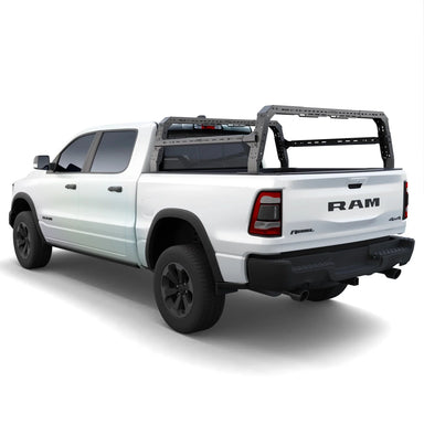 Ram 1500 / 2500 4CX Series Shiprock Height Adjustable Bed Rack (NO RAMBOX) Truck Bed Cargo Rack System TUWA PRO®️ rear view installed on white background