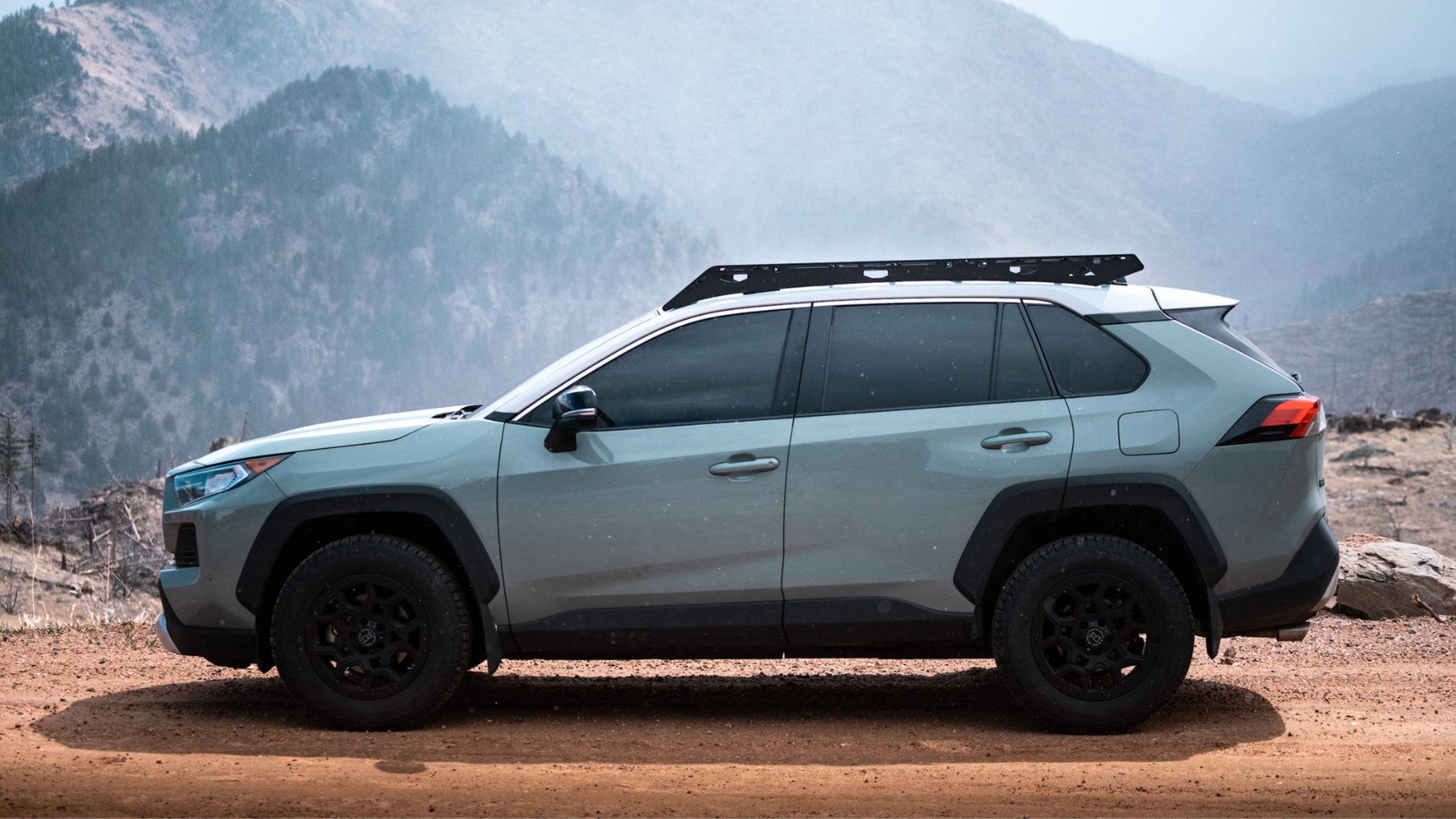 Toyota Rav4 Roof Rack Side close view of rack on vehicle outside