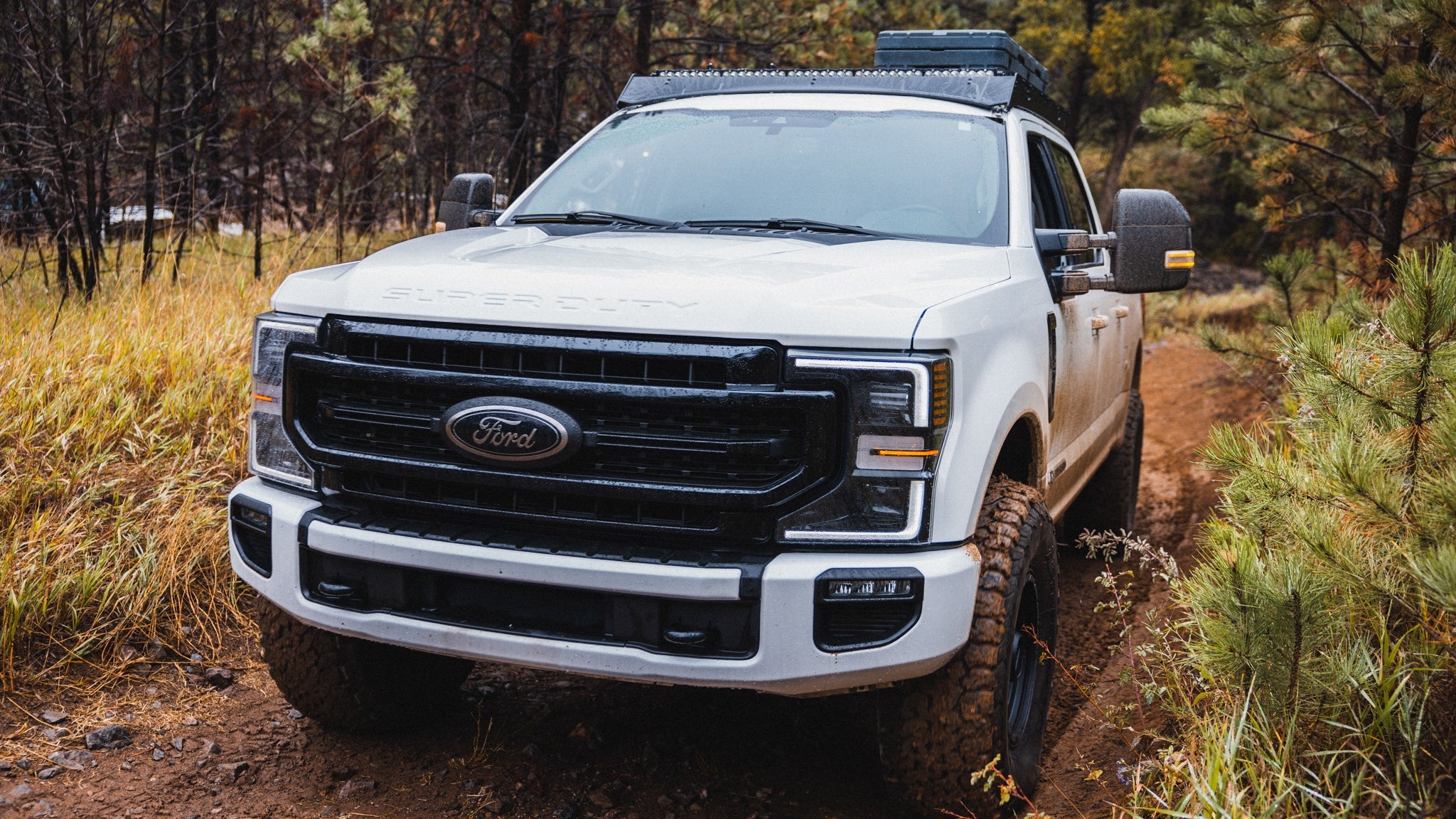 Ford F250/350/450/550 Roof Rack Front close view of rack on vehicle outside