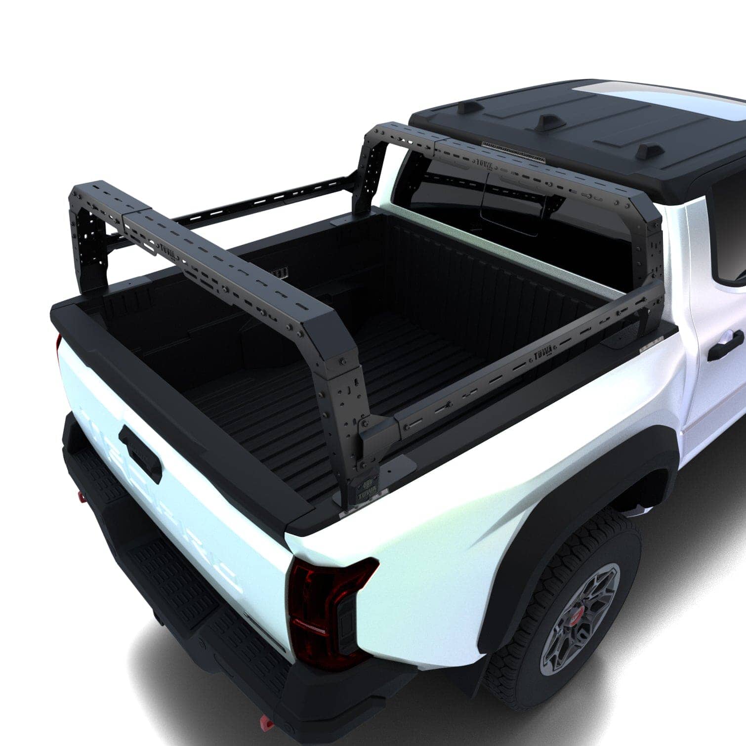 Toyota Tacoma 4CX Series Shiprock Height Adjustable Bed Rack Truck Bed Cargo Rack System TUWA PRO®️ top view installed on white background