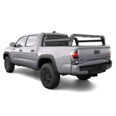 Toyota Tacoma SHIPROCK Mid Rack System Headache Rack TUWA PRO®️ rear corner view on white background