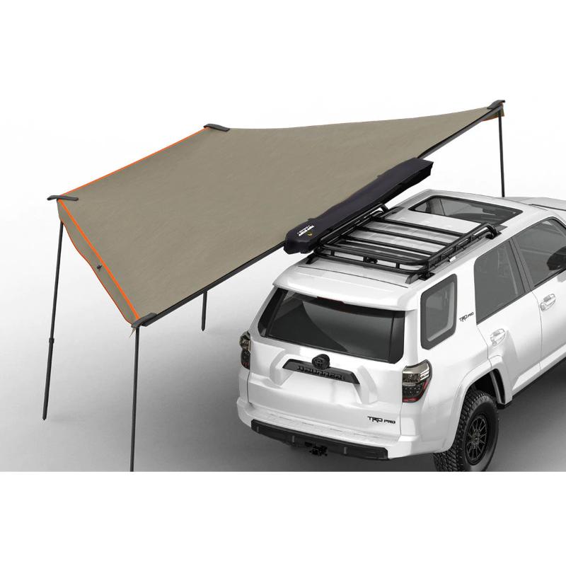 Tuff Stuff Overland 180 Degree Awning, XL, Driver or Passenger Side, C-Channel Aluminum, Olive assembled side view on white background
