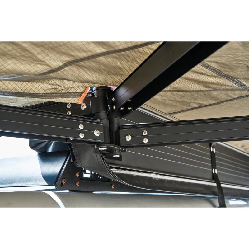 Tuff Stuff Overland 270 Degree Awning, Compact, Driver Side, C-Channel Aluminum, Olive close up of support corner