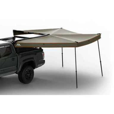Tuff Stuff Overland 270 Degree Awning, Compact, Driver Side, C-Channel Aluminum, Olive assembled side view on white background