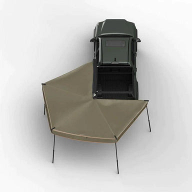 Tuff Stuff Overland 270 Degree Awning, Compact, Driver Side, C-Channel Aluminum, Olive assembled on white background
