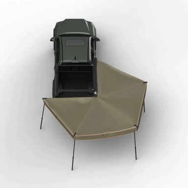 Tuff Stuff Overland 270 Degree Awning, Compact, Passenger Side, C-Channel Aluminum, Olive assembled on white background