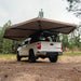 Tuff Stuff Overland 270 Degree Awning, XL, Driver Side, C-Channel Aluminum, Olive assembled underside view on truck outdoors