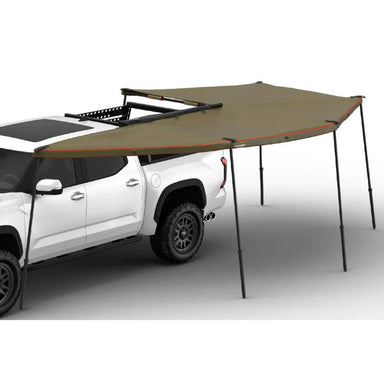 Tuff Stuff Overland 270 Degree Awning, XL, Driver Side, C-Channel Aluminum, Olive assembled side view on white background