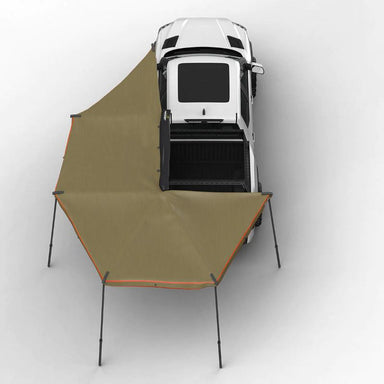 Tuff Stuff Overland 270 Degree Awning, XL, Driver Side, C-Channel Aluminum, Olive assembled on white background