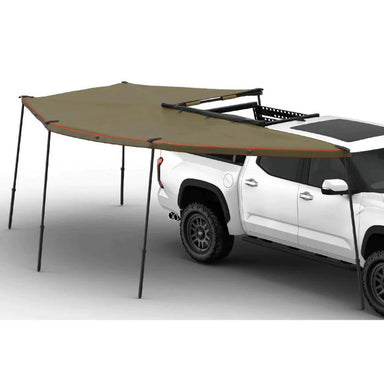 Tuff Stuff Overland 270 Degree Awning, XL, Passenger Side, C-Channel Aluminum, Olive assembled side view on white background