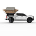 Tuff Stuff Overland Ranger Soft Shell Rooftop Tent (3 Person). Side view of open tent with ladder on truck on white background