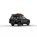 Tuff Stuff Overland Stealth Black Ops Series Hard Shell (Aluminum) Rooftop Tent. Rear view of closed tent on vehicle on white background