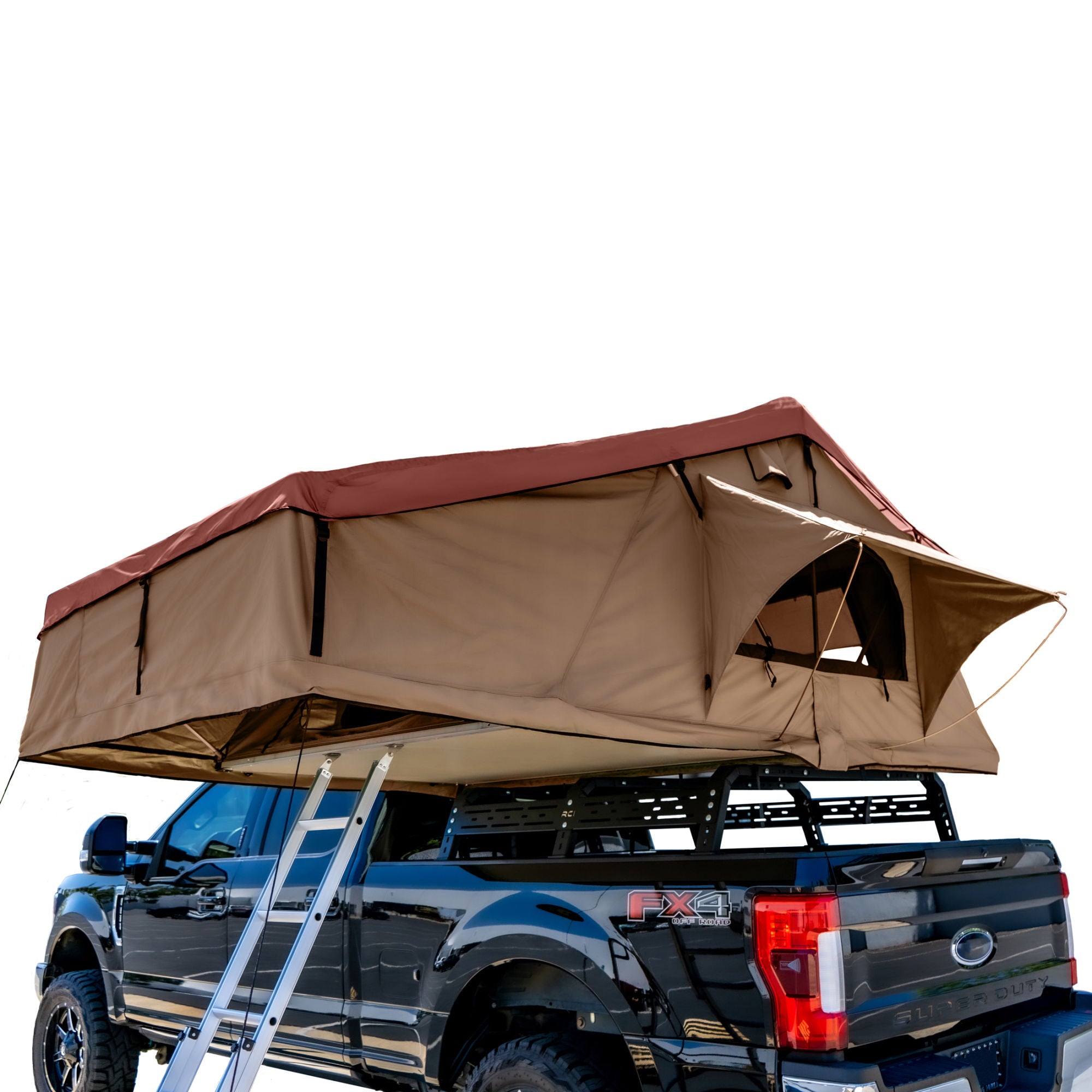 Trustmade Wander Pro Series - Extended Size Soft Shell Rooftop Tent-Soft Shell Rooftop Tent-Trustmade-Beige & Orange open rear view-Car Camp Pro