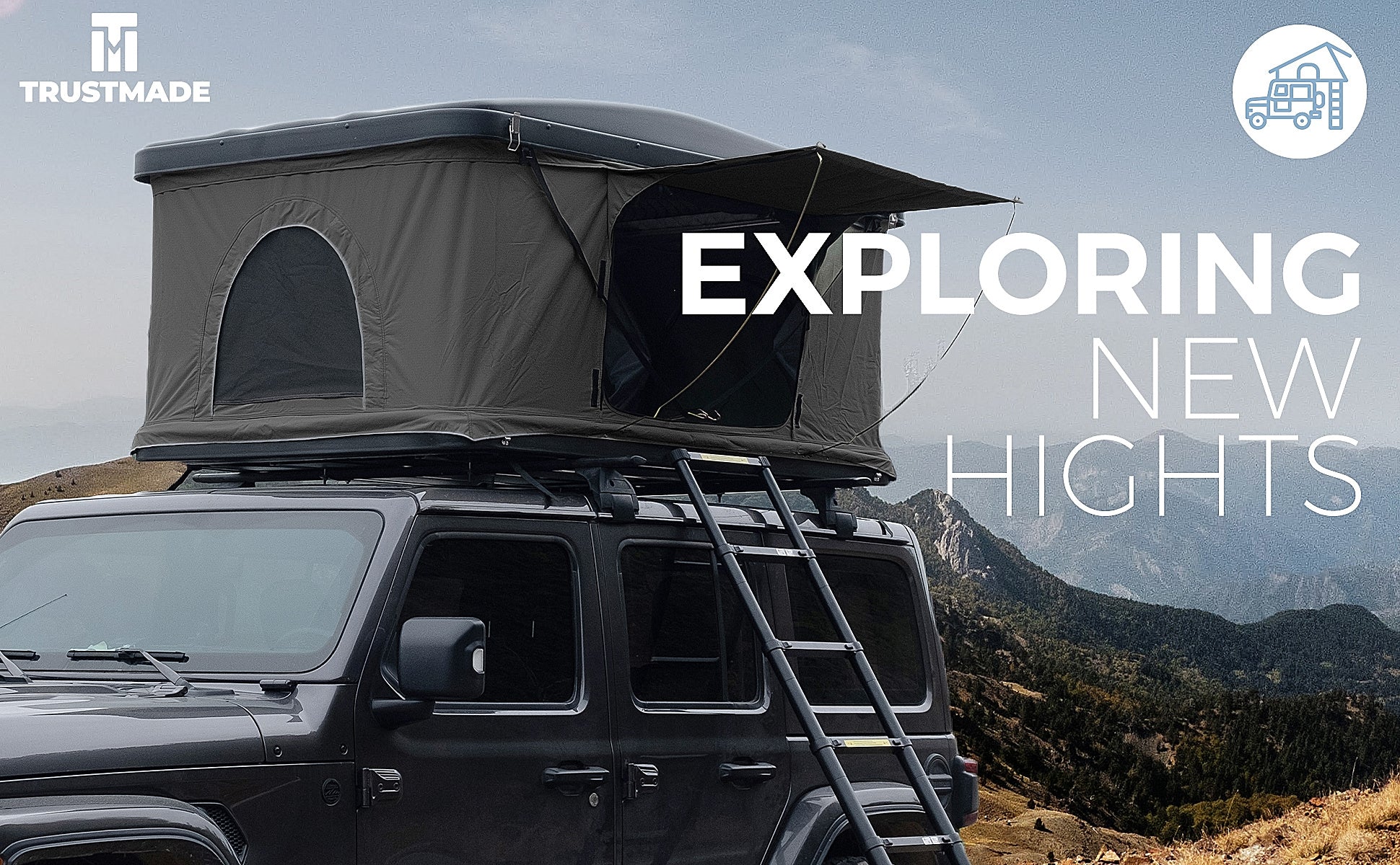 Trustmade Pop-Up Hard Shell Rooftop Tent-Hard Shell Rooftop Tent-Trustmade-Black & Grey outdoors-Car Camp Pro