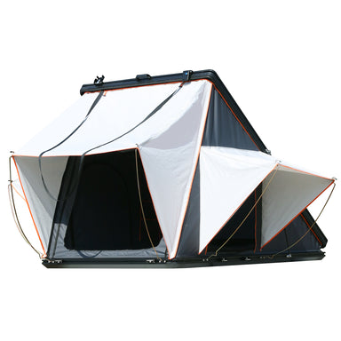 Trustmade Scout Pro Series - Triangular Hard Shell Rooftop Tent assembled on white background