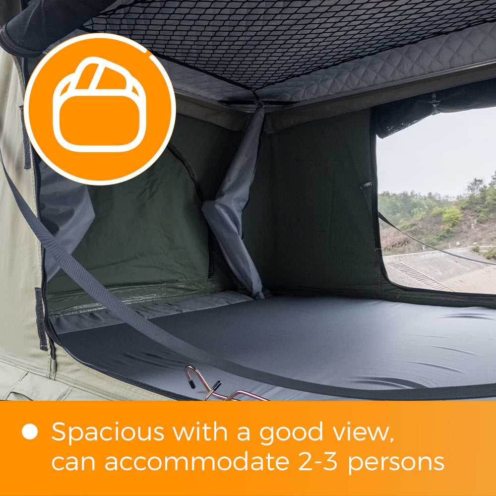 Trustmade Pop-Up Hard Shell Rooftop Tent-Hard Shell Rooftop Tent-Trustmade-Black & Grey interior spacious-Car Camp Pro